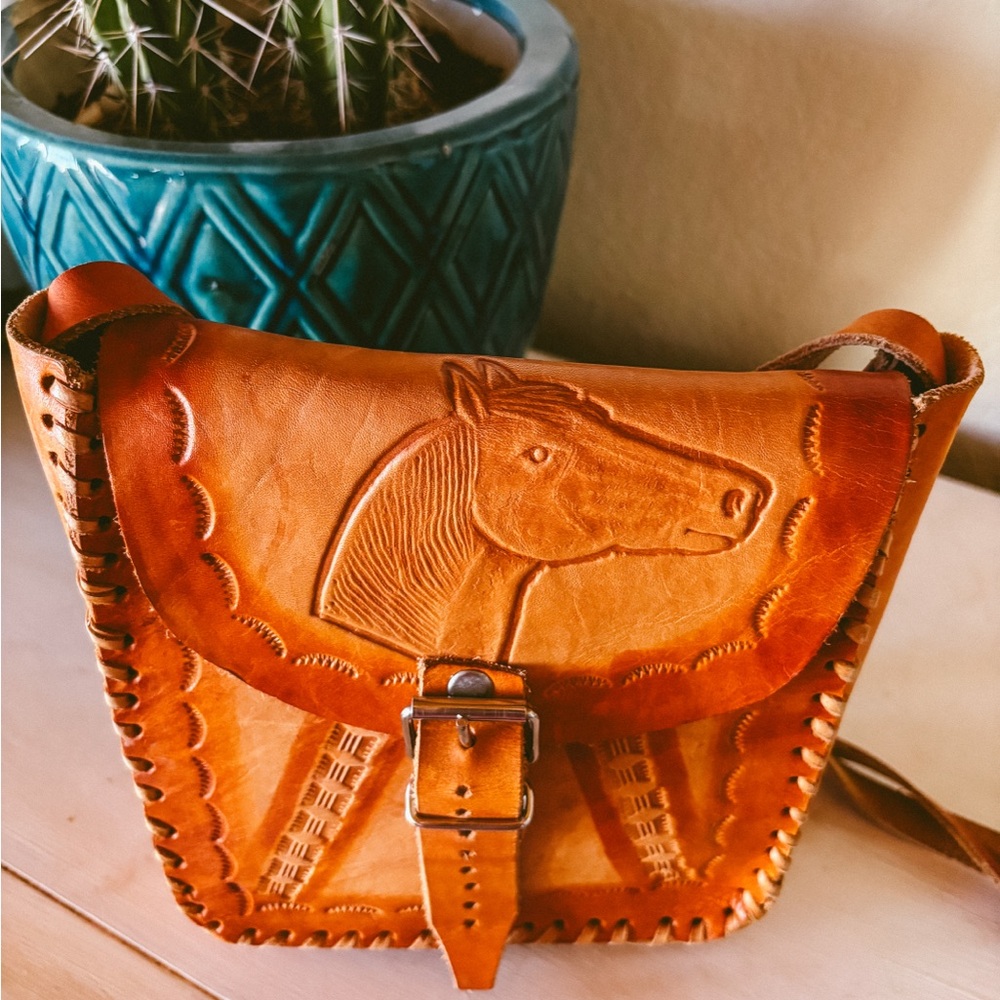 Tooled leather Horse bag